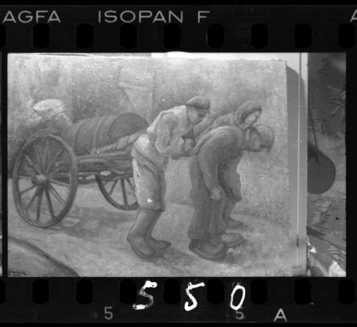 Painting of workers pulling fecal wagon by unknown ghetto artist