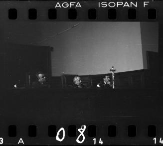 Panel of judges at the trial of Hans Biebow, head of the Lodz Ghetto's German administration