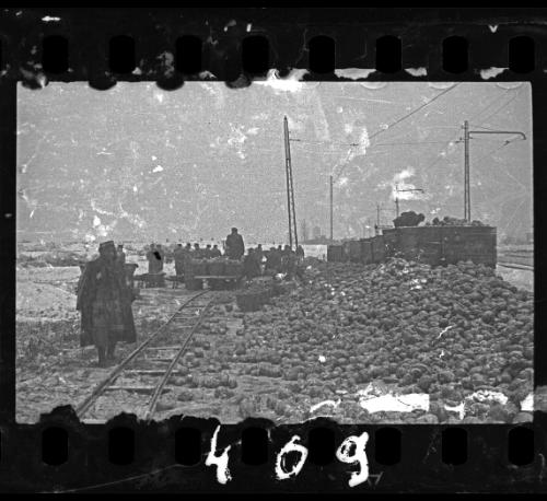 Jewish policeman overseeing the delivery of food to the ghetto