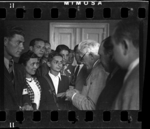 Mordechai Chaim Rumkowski, Elder of the Jews, surrounded by members of the ghetto administration