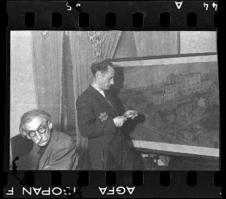 Dr. Oskar Rosenfled (left), an author of the Chronicle of the Lodz Ghetto, with Weksler, clandestine radio listener