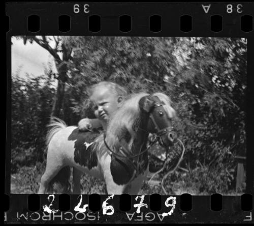 A child with a rocking horse
