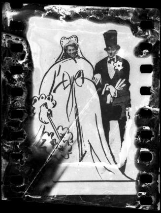 Henryk Ross's caricature of himself and Stefania in fashionable wedding outfits