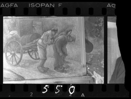 Painting of workers pulling fecal wagon by unknown ghetto artist