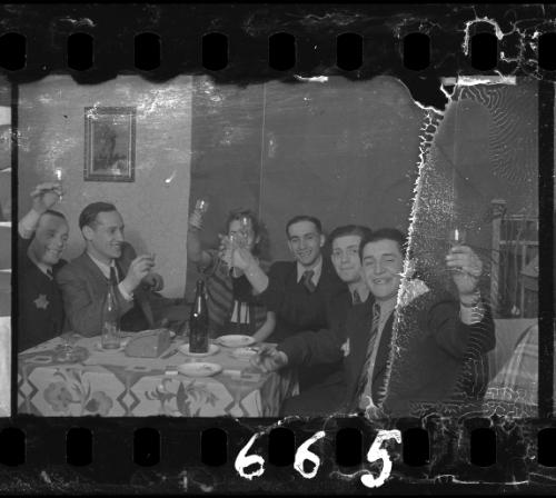 Residents raising their glasses in celebration