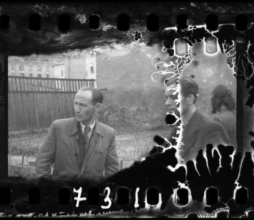 Two Jewish men in an vacant lot