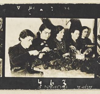Textile department (Woman working with feathers and embroidery, decorating hats and accessories)