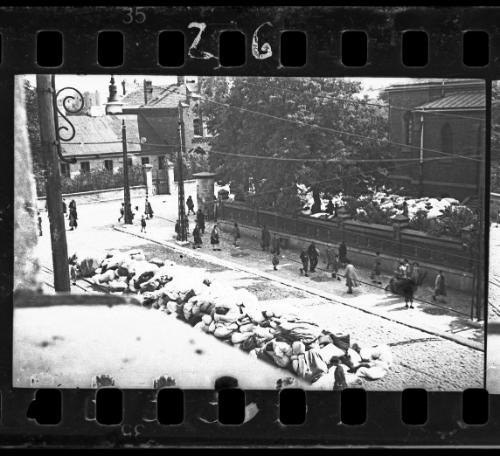 The Catholic Church in Kosielny Square, in which the Nazis collected down and feathers [in bags] taken from Jews, for transport to Germany
