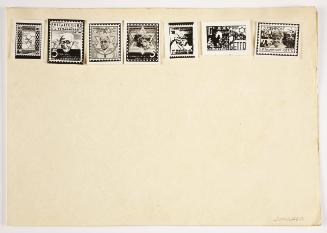 Litzmannstadt Ghetto Judenpost stamps depicting Mordechai Chaim Rumkowski and the Zigerska Street bridge, both defining symbols of Lodz