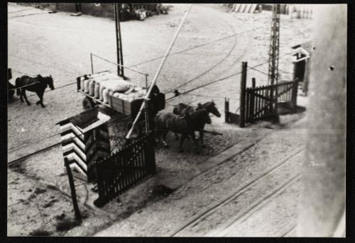 Horse-drawn wagon with sacks