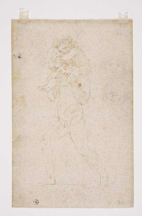 Recto: The Child Baccus carried by a Young Man; Verso: Studies of Four Heads in a Roundel, and three separate studies
