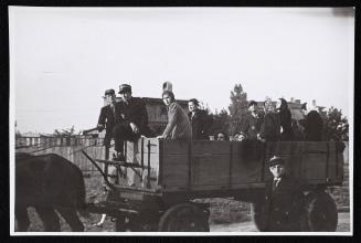 Deportation of the sick on horse-drawn wagon, led by Jewish police