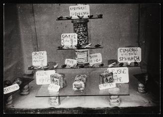 Window display of shop selling sweets and spices