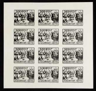 Judenpost Litzmannstadt Ghetto stamp 10pf - Sheet of 12 (of Chaim Rumkowski)