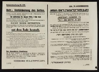 Announcement No. 428: Concerning the size reductions of the ghettos