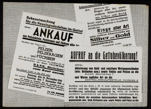 Montage of announcements ANKAUF re: the confiscation of furs and jewelry, etc.