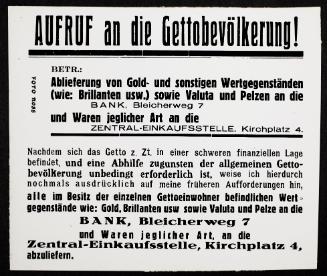 Call to the Ghetto Population: For the Legal deposit of gold