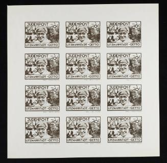 Judenpost Litzmannstadt Ghetto stamp 10pf - Sheet of 12 (of Chaim Rumkowski)