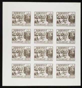 Judenpost Litzmannstadt Ghetto stamp 10pf - Sheet of 12 (of Chaim Rumkowski)