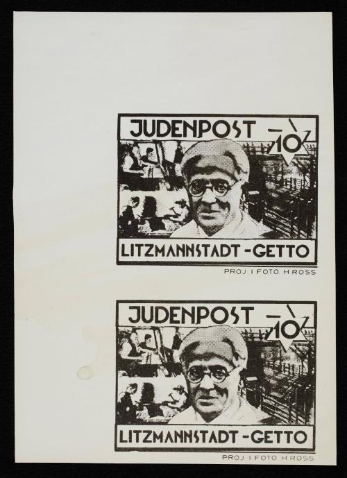 Judenpost Litzmannstadt Ghetto stamp 10pf - 2 stamps (of Chaim Rumkowski)