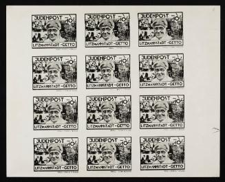 Judenpost Litzmannstadt Ghetto stamp 10pf - Sheet of 12 (of Chaim Rumkowski)