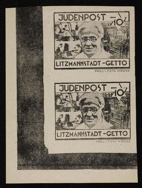 Judenpost Litzmannstadt Ghetto stamp 10pf - 2 stamps (of Chaim Rumkowski)