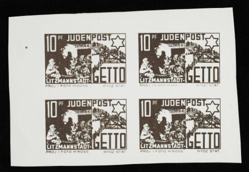 Judenpost Litzmannstadt Ghetto stamp 10pf - 4 stamps (of Chaim Rumkowski)