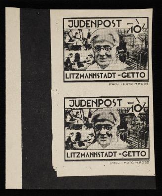 Judenpost Litzmannstadt Ghetto stamp 10pf - 2 stamps (of Chaim Rumkowski)