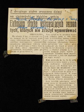 Newspaper article covering the Eichmann trial