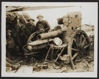 One of the 5.9 guns knocked out by our artillery at Pilkem and still in position