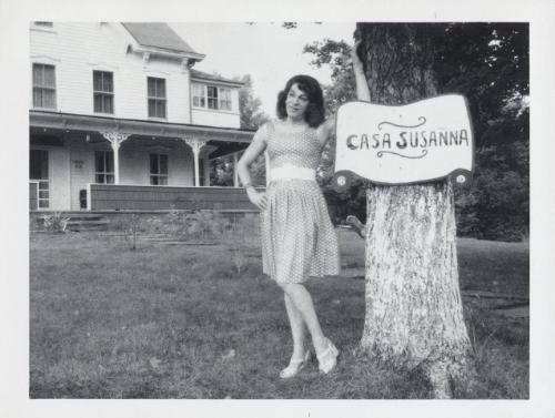 [Susanna by the Casa Susanna sign, Hunter, NY]
