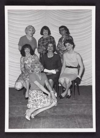 [Susanna with Dorothea, Vicki, Carol and friends sitting on stage, Chevalier d’Éon, Hunter, NY]
