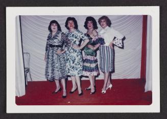 [Audrey, Edith, Susanna, and Doreen on stage at the Chevalier d’Éon, Hunter, NY]
