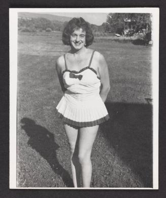[Vicki in a white bathing suit, Chevalier d'Eon, Hunter, NY]
