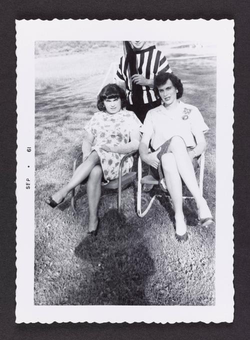 [Audrey, Carlene, and Gail sitting outside, Chevalier d’Éon, Hunter, NY]
