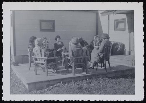 [Sitting outside at October meeting with Virginia Prince, Chevalier d’Éon, Hunter, NY]
