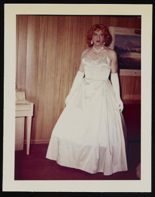 [Gloria in a white gown at home, Clarion, Michigan]
