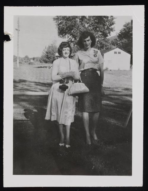 [Vicki and Carlene outside, Chevalier d’Éon, Hunter, NY]
