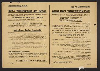 Announcement No. 428: Concerning the size reductions of the ghettos