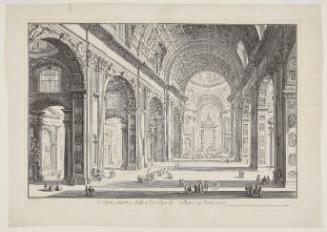 Interior view of St. Peter's Basilica in the Vatican from the Vedute di Roma (Views of Rome)