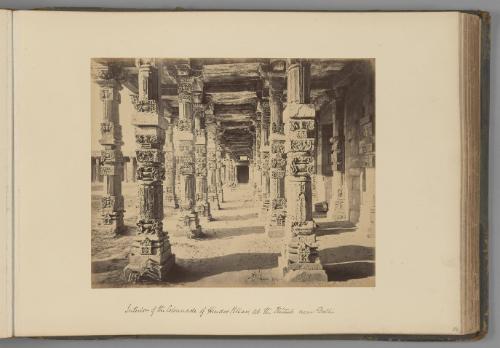 [Interior of the Colonnade of Hindu Pillars at the K'útub near Delhi]   from Indian Views